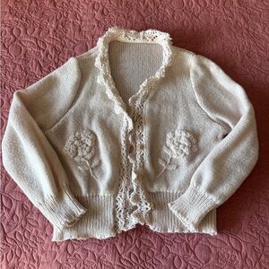 SHEIN Cream Lace-Trim Cardigan